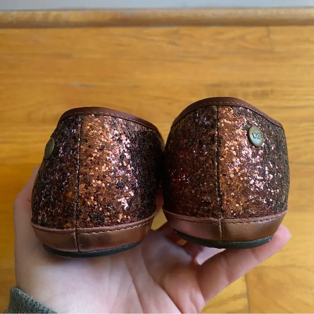 UGG Australia | Alloway Glitter Flats Loafers Slip-on Chocolate Red Size 6.5